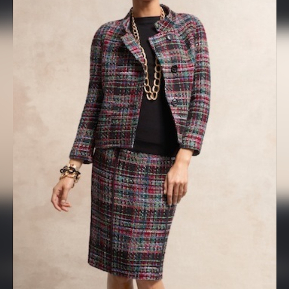 Talbots Tweed Plaid Two Piece Skirt Suit 2C7